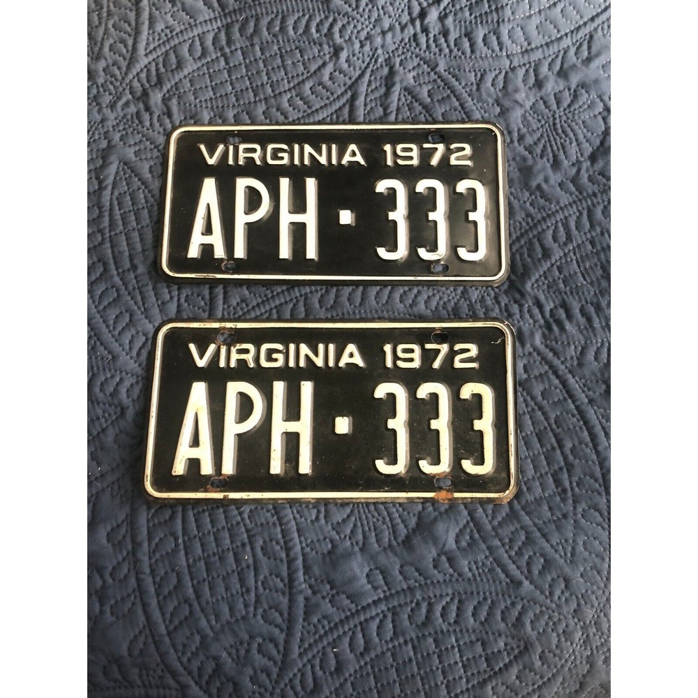 License Plate Tag Antique Virginia 1972 APH-333 (Set of 2)
